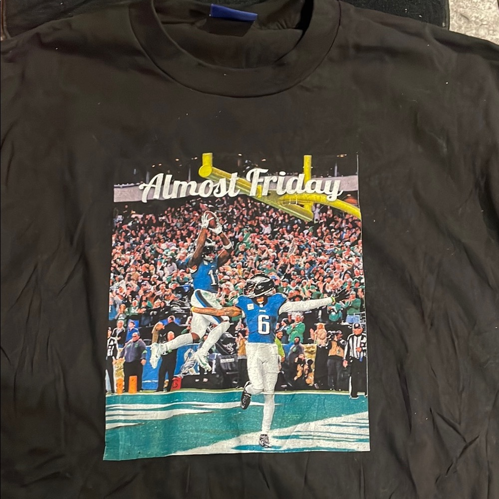 Black Graphic T-Shirt with Almost Friday Print